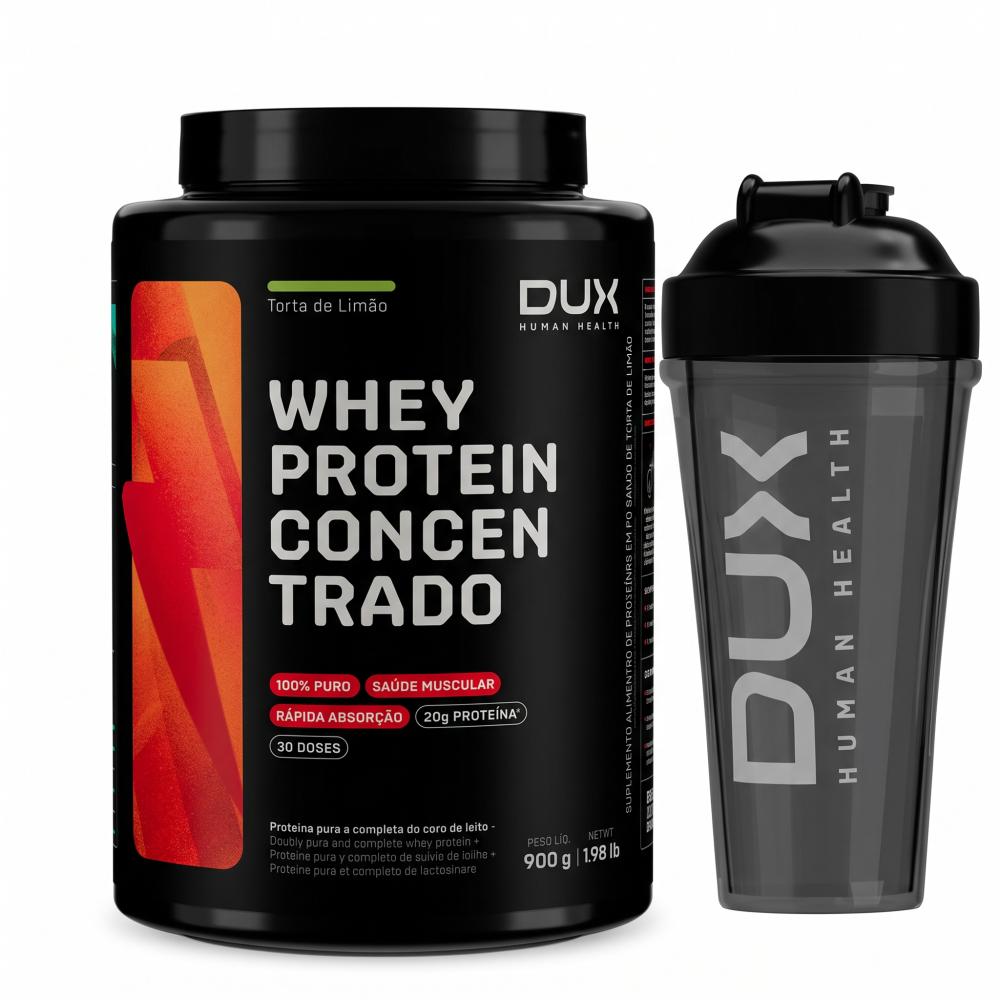 Kit Whey Protein Concentrado DUX Torta de Limão 900g + Coqueteleira Pro 800ml