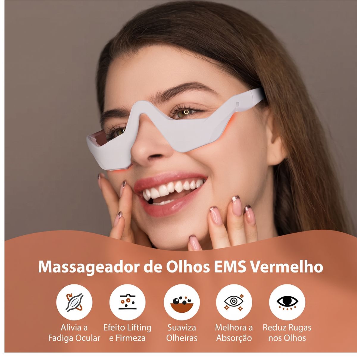 Massageador Ocular Elétrico Com Luz Vermelha LED e EMS USB
