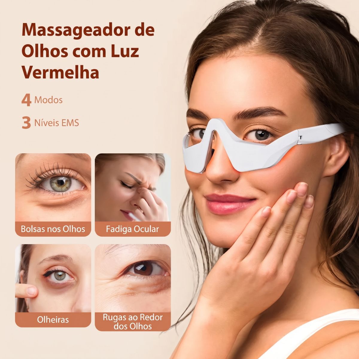 Massageador Ocular Elétrico Com Luz Vermelha LED e EMS USB