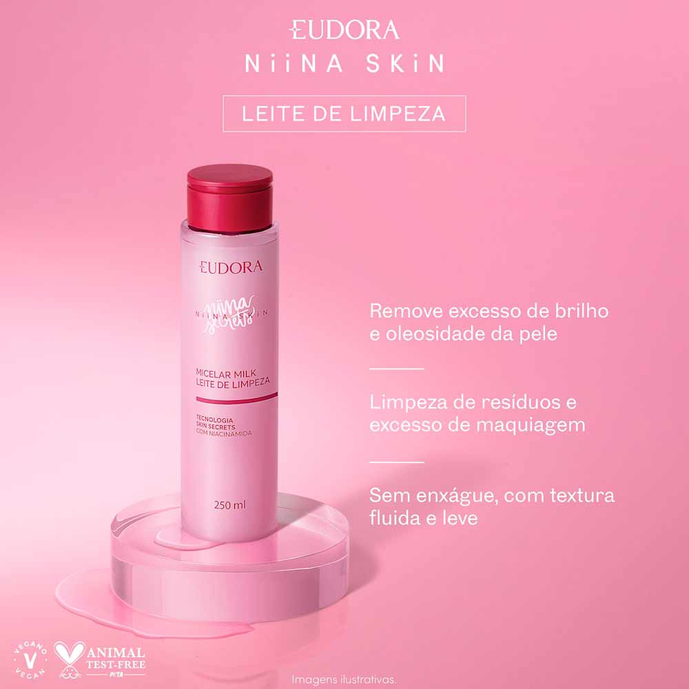 Leite de Limpeza Facial Skin Micelar Milk Niina Secrets by Eudora Niina 250ml