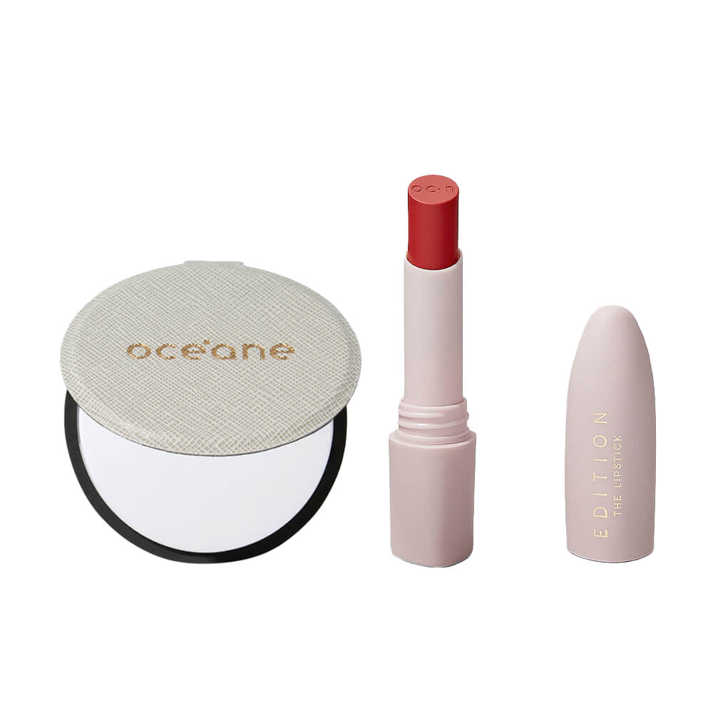 Kit Oceane Batom The Lipstick Spritz Vermelho + Espelho Compacto Capri Slim Pocket Mirror