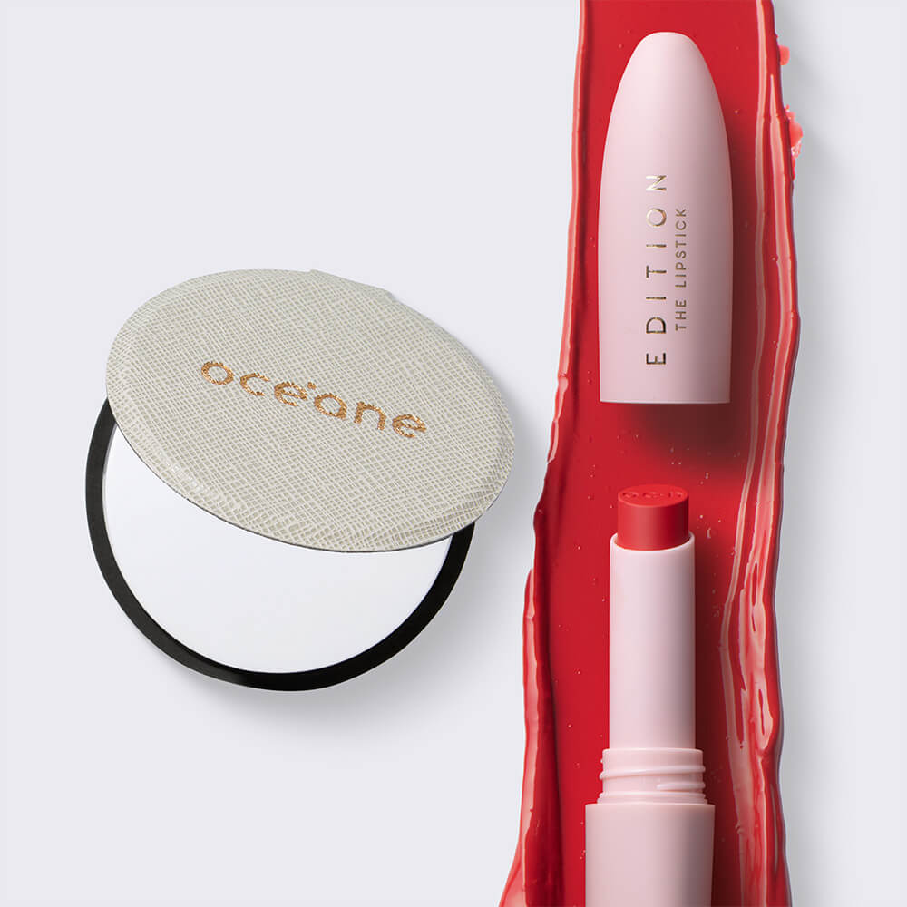 Kit Oceane Batom The Lipstick Spritz Vermelho + Espelho Compacto Capri Slim Pocket Mirror