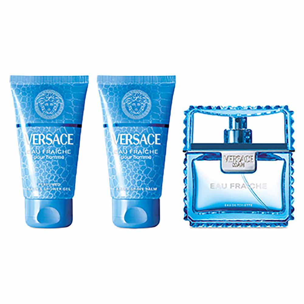 Kit Coffret Eau Fraiche Versace Masculino Perfume Eau de Toilette 50ml + Body Shower Gel 50ml + After Shave Balm 50ml