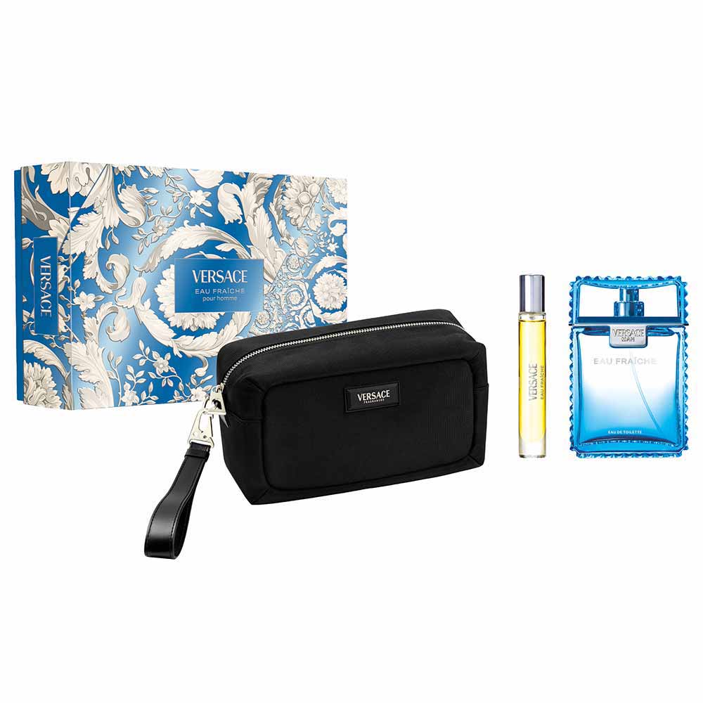 Kit Coffret Eau Fraiche Versace Perfume Eau de Toilette 100ml + Travel Size 10ml + Necessaire