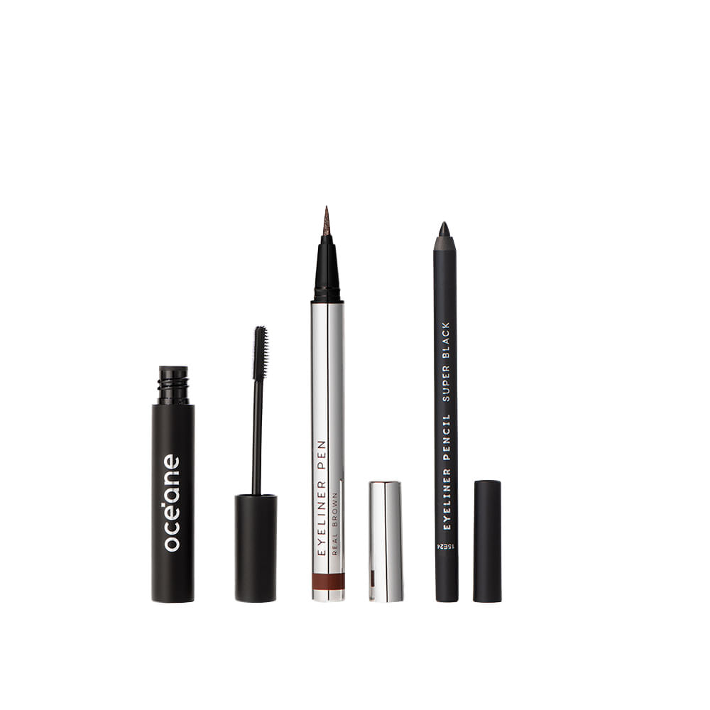Kit Oceane Gel de Sobrancelha + Caneta Delineadora Marrom + Lápis para Olhos Preto