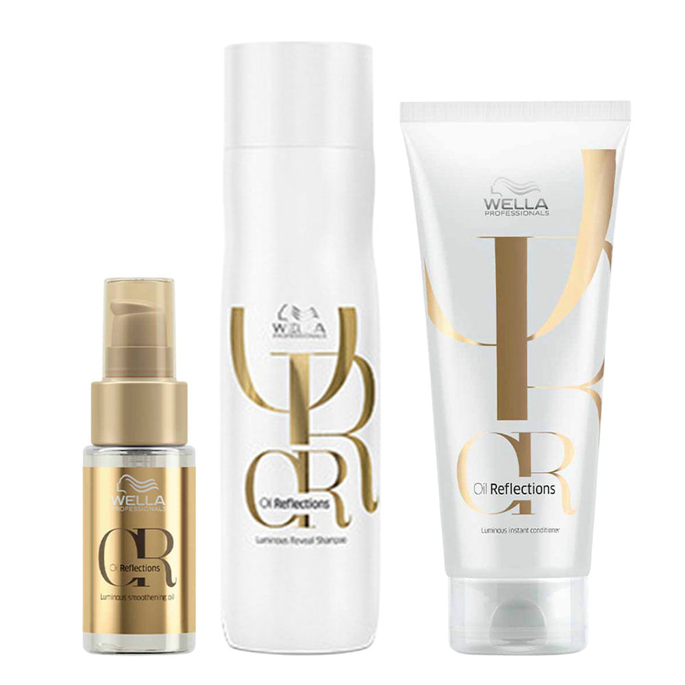 Kit Oil Reflections Wella Professionals Óleo Capilar 30ml + Shampoo 250ml + Condicionador 200ml