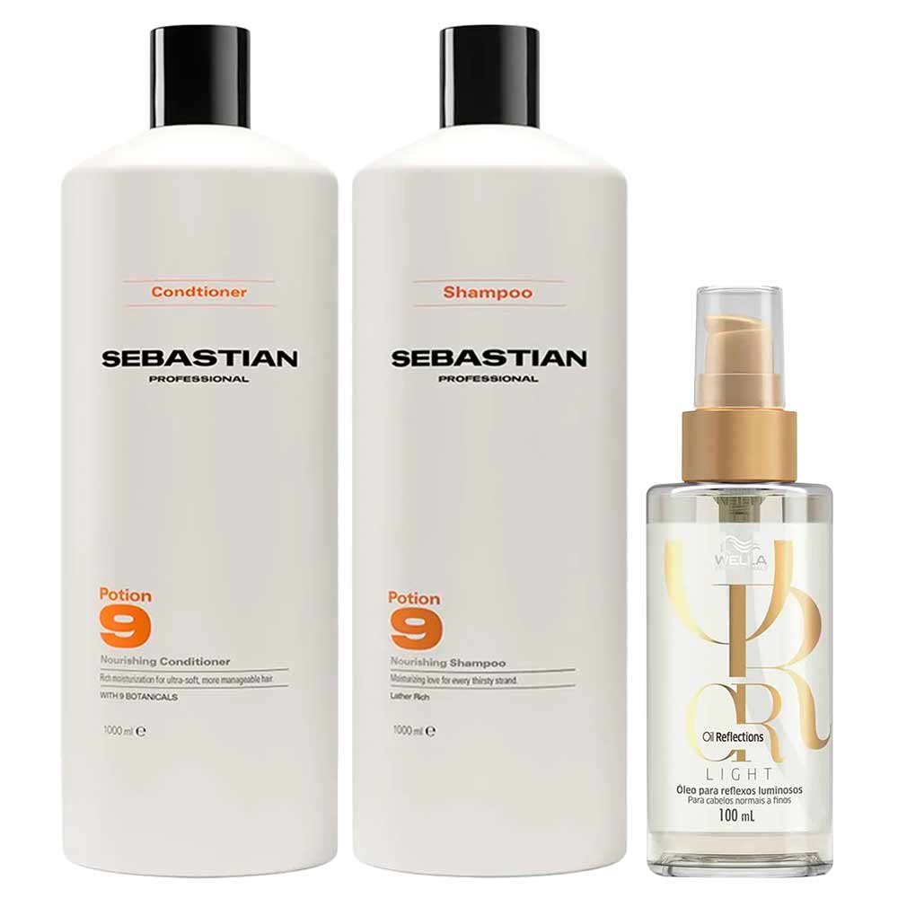 Kit Shampoo Sebastian Potion 9 1L + Condicionador Sebastian Potion 9 1L + Óleo Wella 100ml