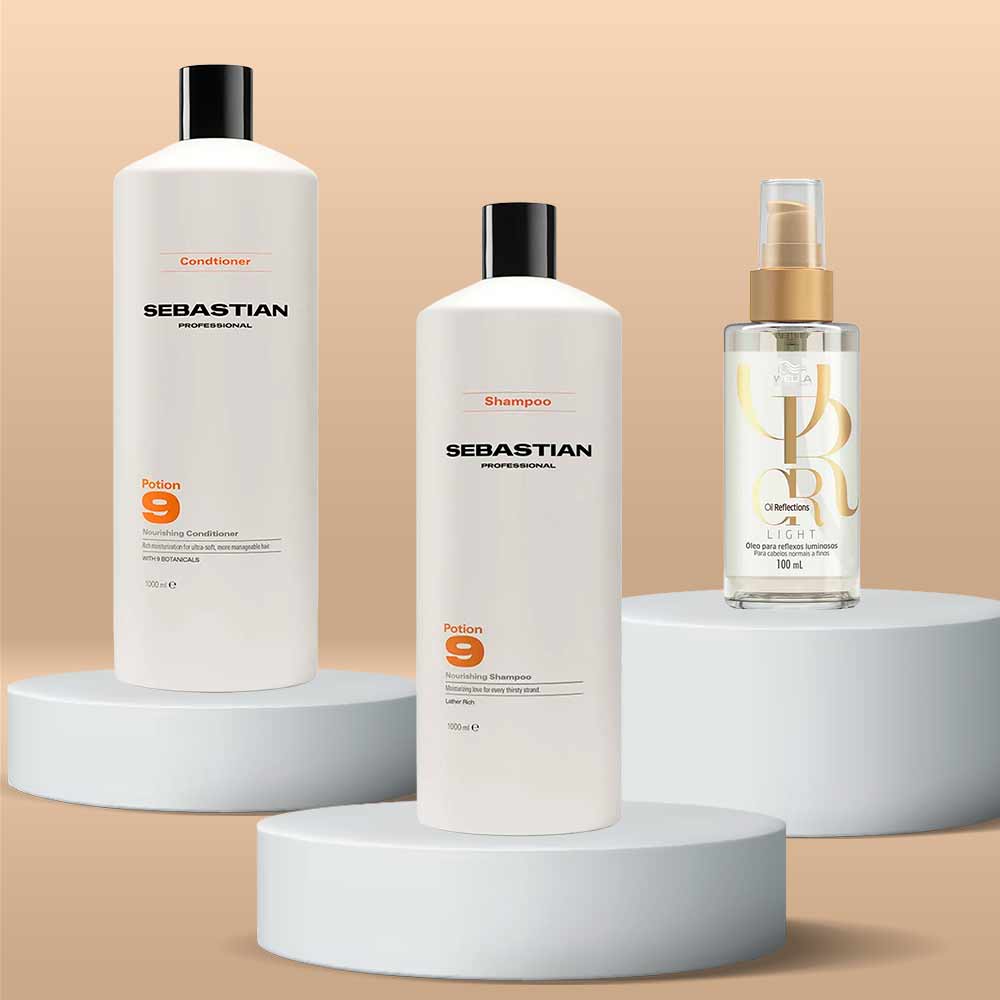 Kit Shampoo Sebastian Potion 9 1L + Condicionador Sebastian Potion 9 1L + Óleo Wella 100ml