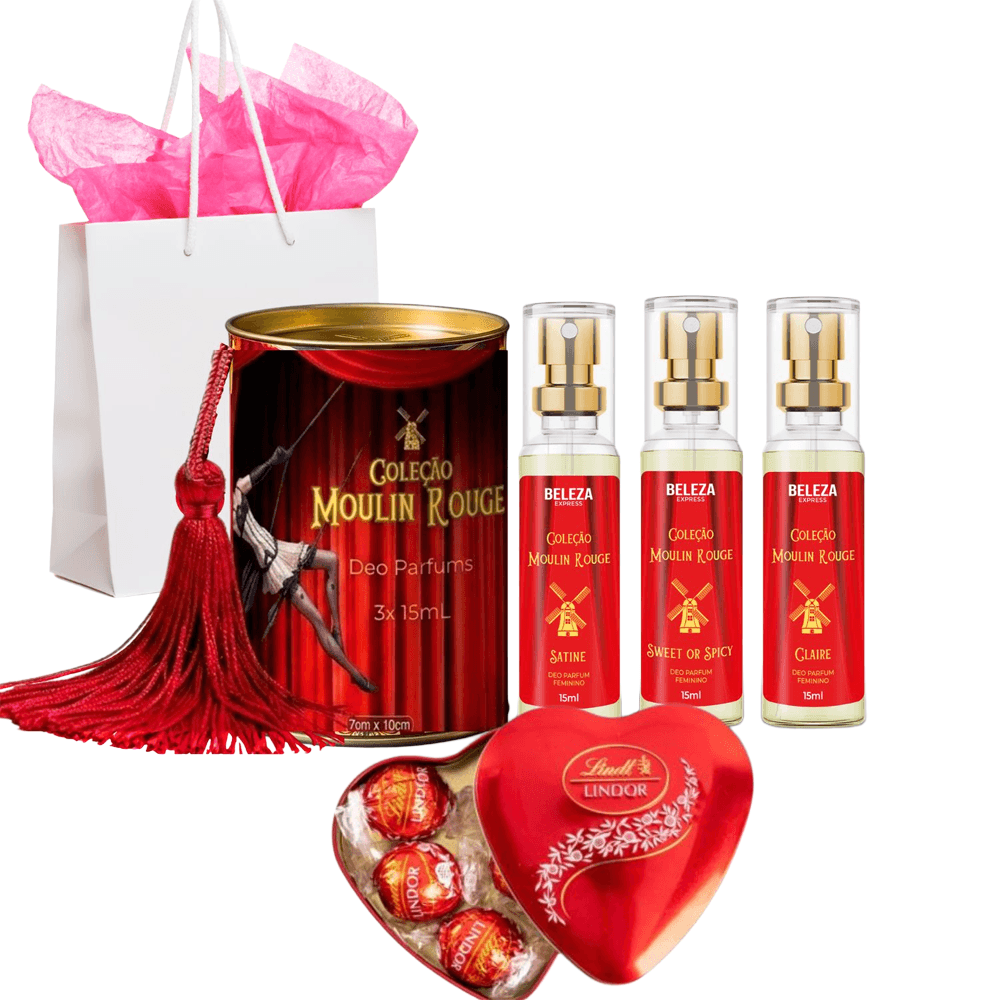 Kit Presente Feminino Com Perfume, Lata e Chocolate