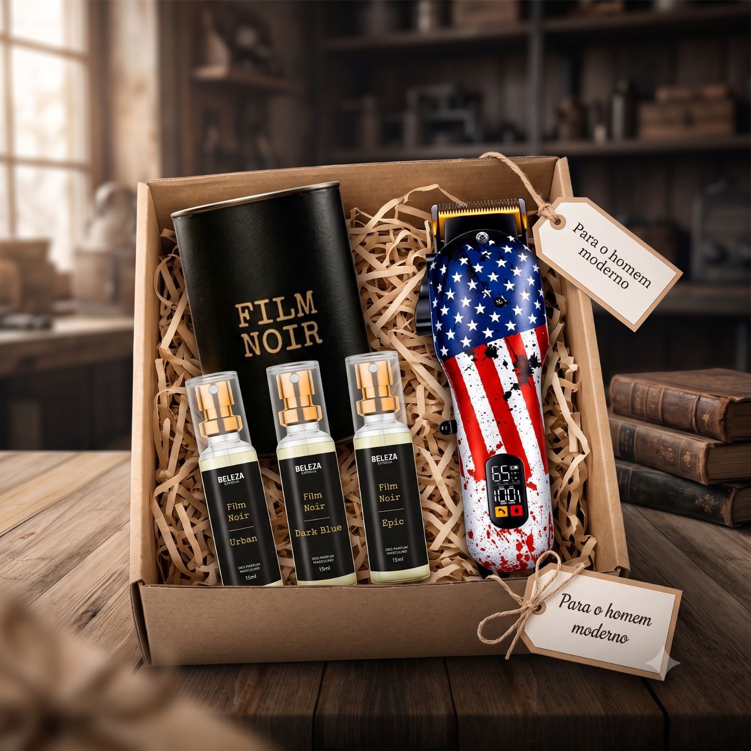 Kit Beleza Express Presente Pais Namorados Com Perfume e Máquina de Cabelo