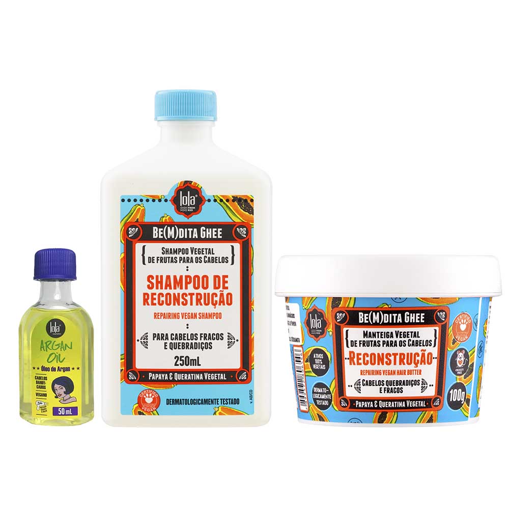 Kit Lola Cosmetics Óleo Capilar Argan Oil 50ml + Shampoo Be(m)dita Ghee 250ml + Máscara Be(m)dita Ghee 100g