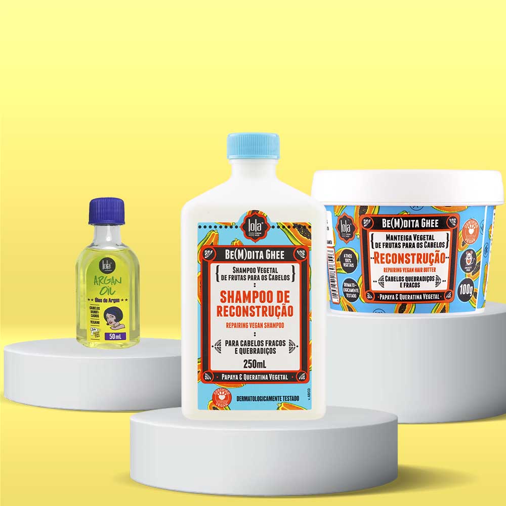 Kit Lola Cosmetics Óleo Capilar Argan Oil 50ml + Shampoo Be(m)dita Ghee 250ml + Máscara Be(m)dita Ghee 100g