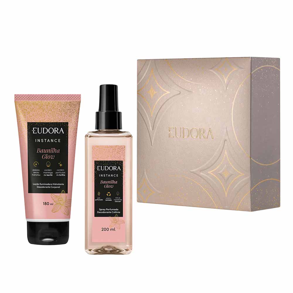 Kit Eudora Instance Baunilha Glow Splash Colônia 200ml + Loção Hidratante 180ml